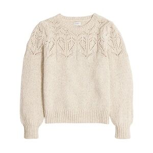 J. Crew Pointelle sweater Cream Crew Neck Sweater with Intricate Knit Pattern